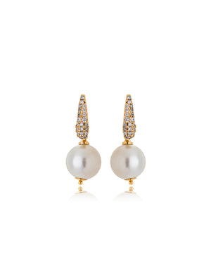 Brinco Base Gota Cravejada Pérola Shell Banho Ouro 18k