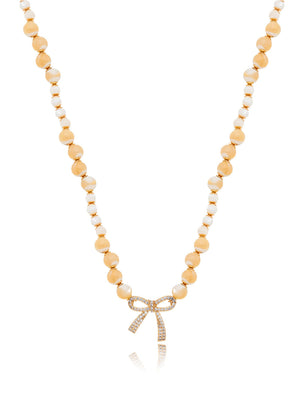 Colar Pingente Laço Cravejado Banho Ouro 18k