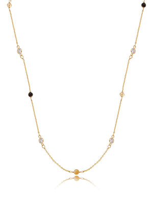 Colar Longo Pontos De Luz Cristal E Olho De Tigre Banho Ouro 18k