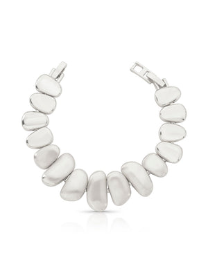 Pulseira Gomos Ovais Lisos Fosca Banho Ródio
