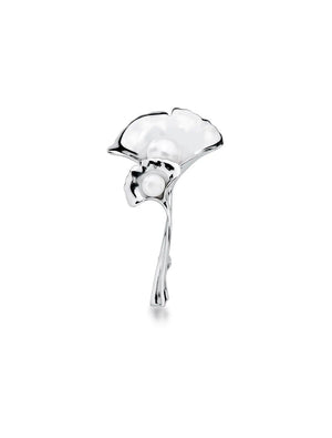 Broche Flor Lisa Miolo em Pérola Shell Banho Ródio