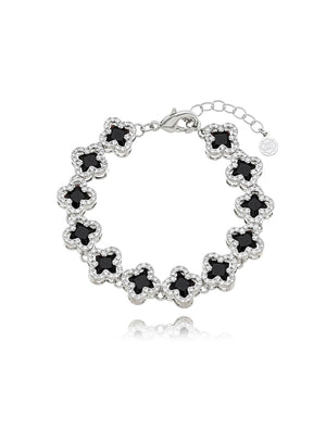 Pulseira Trevos Cravejados Banho Prateado Zircônia