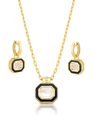 Conjunto Dois em Um Pingente Geométrico Banho Ouro 18K Cristal