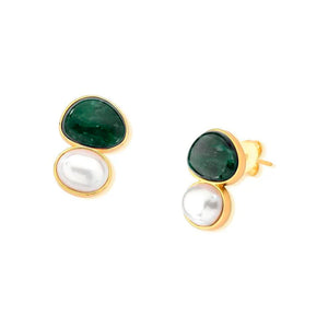 Brinco Oval E Forma Orgânica Banho Ouro 18K Pérola Shell