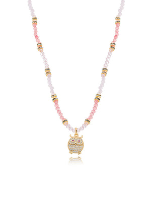 Colar Infantil Coruja Cravejada Banho Ouro 18K Cristal Zircônia