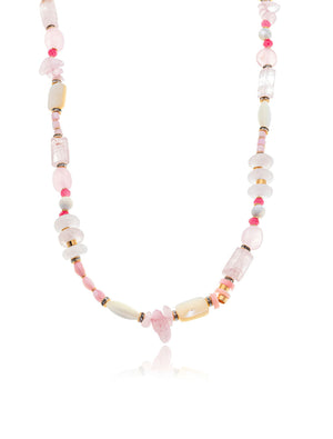 Colar Amoré Choker Orgânico Banho Ouro 18k Quartzo Rosa