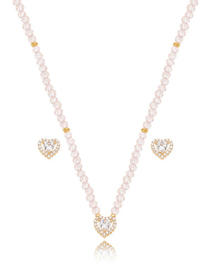Conjunto Teen Delicado Coração Cravejado Banho Ouro 18K Cristal Zircônia