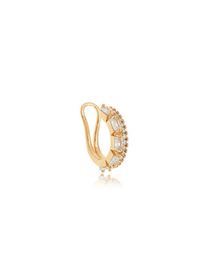 Brinco Piercing Fake Baguetes Cravejado Banho Ouro 18K Cristal e Zircônia