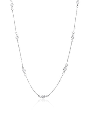 Colar Ponto de Luz Longo Banho Platina Zircônia