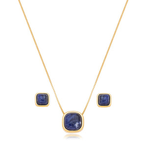 Conjunto Pedra Quadrada Banho Ouro 18K