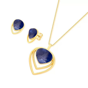 Conjunto Gotas Vazadas Invertidas Banho Ouro 18K Quartzo Rosa
