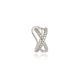 Brinco Piercing X Cravejado Banho Platina Zircônia