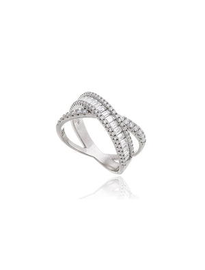 Anel Trançado Baguete 2.5MM Prata 925 Moissanite
