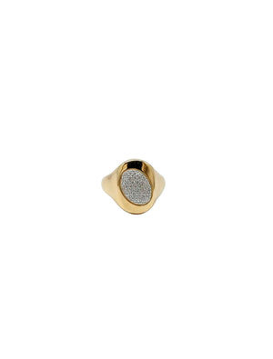 Anel Oval Meio Gota Cravejada Banho Ouro 18K