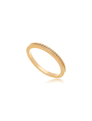 Anel Fino Fileira Cravejado Banho Ouro 18K Zircônia