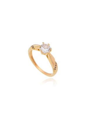 Anel Solitário Liso Garras Detalhe Cravejado Banho Ouro 18k Zircônia