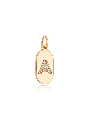 Pingente Para Riviera Letra Cravejada Plaquinha Oval Banho Ouro 18k