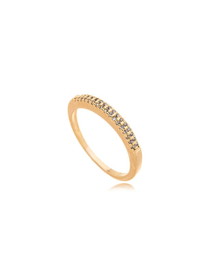 Anel Meio Cravejado Banho Ouro 18K Zircônia
