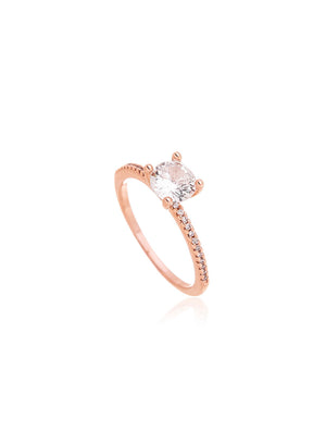 Anel Solitário Cravejado Banho Ouro Rosê 18K Zircônia