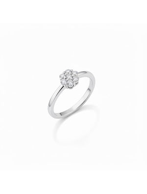 Anel Flor Cravejada 2mm Prata 925 Moissanite