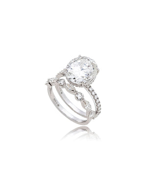Anel Duo Aparador Oval 10.12MM Prata 925 Moissanite
