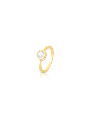 Anel Mini Quadrado Delicado Banho Ouro 18K Cristal