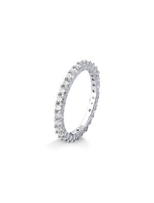Anel Cravejado 2mm Prata 925 Moissanite