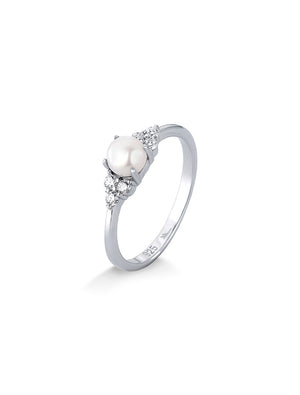 Anel Delicado 2mm Prata Moissanite Pérola Água Doce