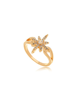Anel Estrela Cravejada Banho Ouro 18K Zircônia