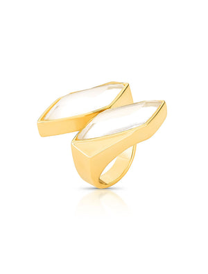 Anel Aberto Navetes Banho Ouro 18K Cristal Fosco