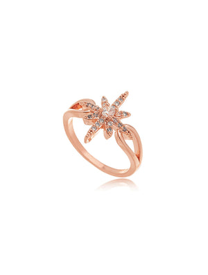 Anel Estrela Cravejada Banho Ouro Rosé 18K Zircônia