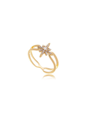 Anel Estrela Cravejada Banho Ouro 18K Zircônia