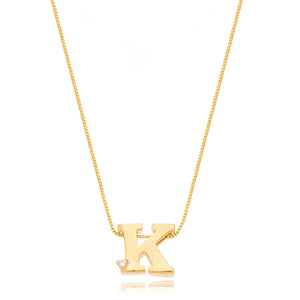 Colar Letra Banho Ouro 18k Zircônia