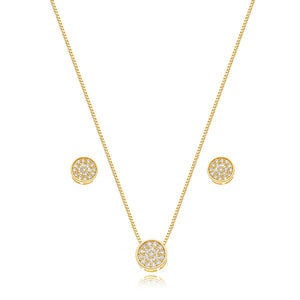 Conjunto Círculos Cravejado Banho Ouro 18K Zircônia