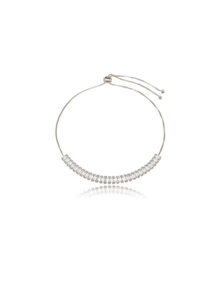 Pulseira Ajustável Baguete Banho Platina Cristal