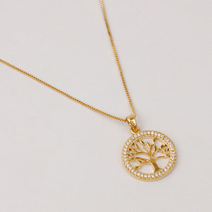 Colar Árvore Da Vida Círculo Cravejado Banho Ouro 18K Zircônia