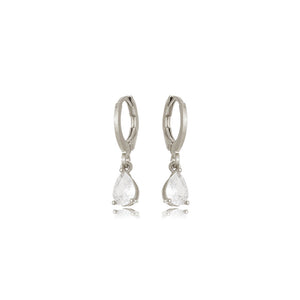 Brinco Argola Pequena Pingente Gota Banho Platina Zircônia