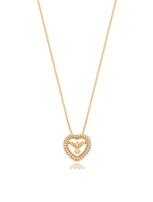 Colar Espírito Santo Coração Cravejado Banho Ouro 18K Zircônia