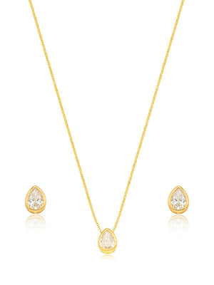 Conjunto Gota Zircônia Delicada Banho Ouro 18k