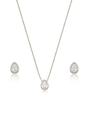 Conjunto Gota Zircônia Delicada Banho Platina