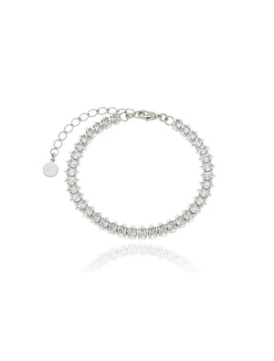 Pulseira Fileira Navetes Banho Platina Zircônia
