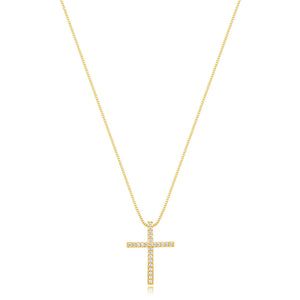 Colar Cruz Cravejada Banho Ouro 18K Zircônia