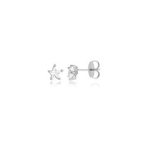 Brinco Fixo Estrela Banho Platina Zircônia