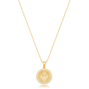 Colar Medalha São Bento Cravejada Banho Ouro 18K Zircônia