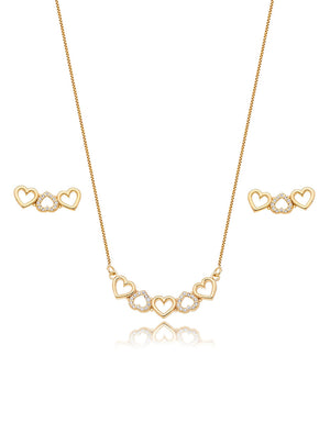 Conjunto Pingente Cinco Corações Banho Ouro 18k
