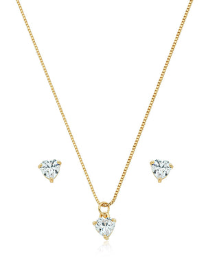 Conjunto Coração Banho Ouro 18K Zircônia