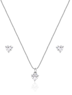 Conjunto Mini Coração Banho Platina Cristal