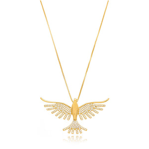 Colar Espírito Santo Detalhes Cravejados Banho Ouro 18K Zircônia