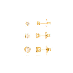 Brinco Trio Ponto De Luz Lateral Vazada Banho Ouro 18K Zircônia