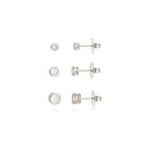 Brinco Trio Ponto De Luz Lateral Vazada Banho Ródio Zircônia